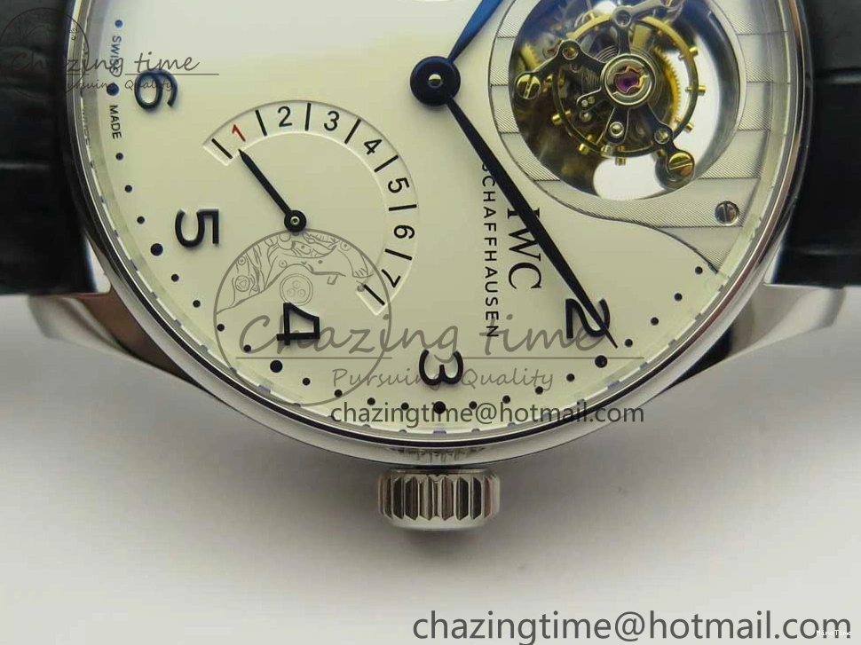 MIROTIME 0506 Portuguese Tourbillon IW5046 SS ZF Best Edition White Dial Blue Markers on Blue Leather Strap Fashionable 7149
